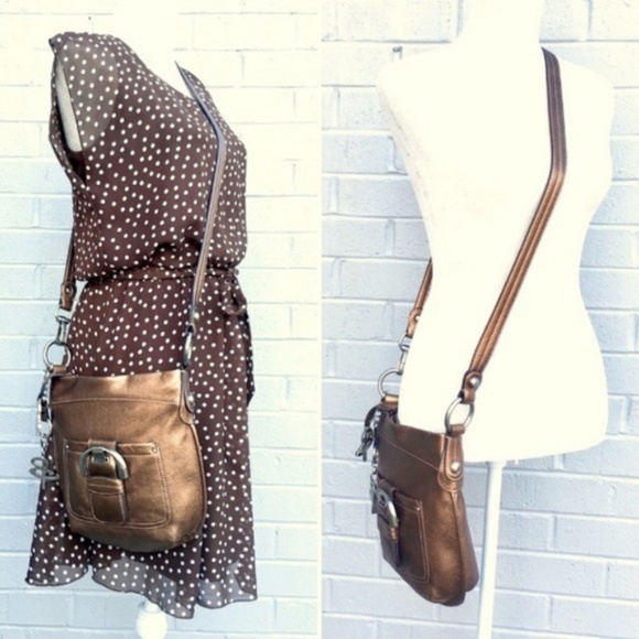 B. Makowsky Crossbody Bag Bronze Leather - Picture 4 of 11